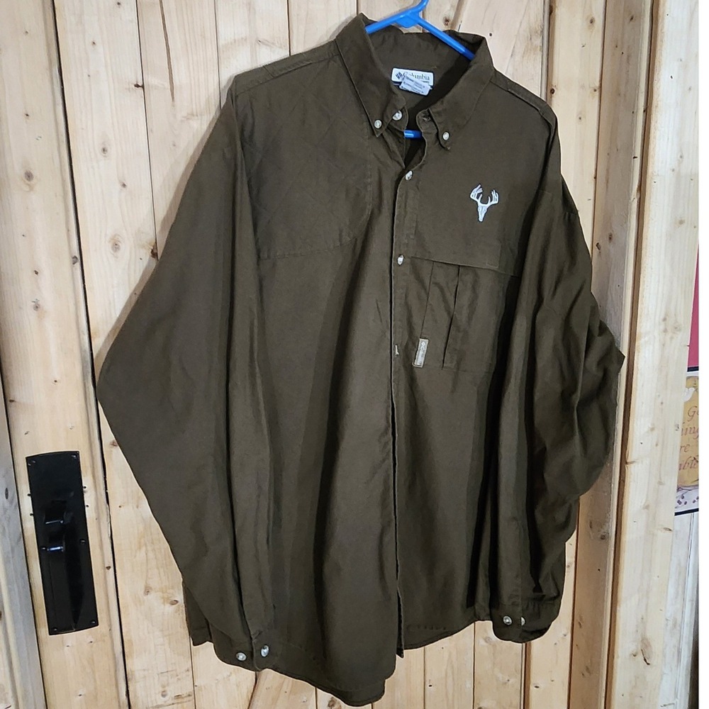 Columbia PHG Mens XL Brown Shooting Shirt Hunting Deer Skull Quilted Shoulder